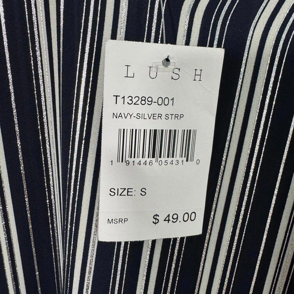 Lush Women’s Size Small Blue Silver Metallic Cold Shoulder Tie Sleeve Blouse - Picture 11 of 11